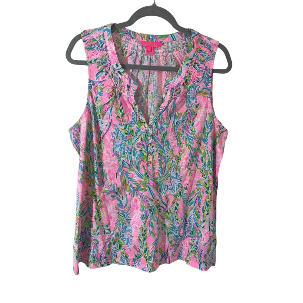 Lilly Pulitzer Essie Sleeveless Top Women's XL Unicorn of the Sea Multi PInk